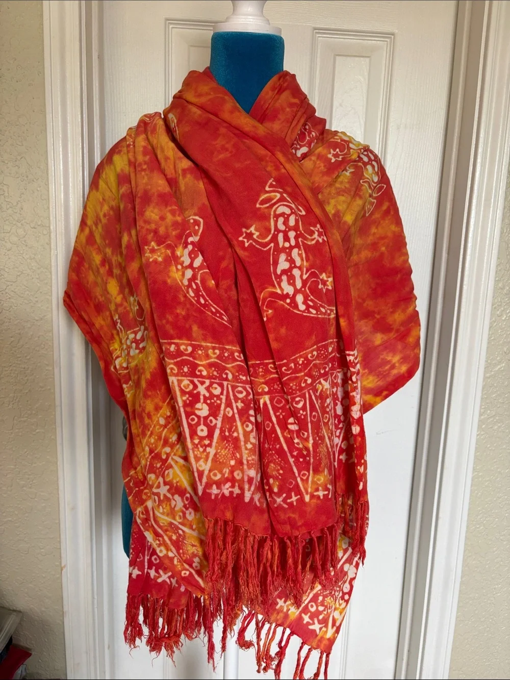 Vibrant Orange Batik Lizard Wrap